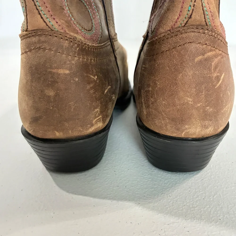 Smoky Mountain Cowboy Boots Girls 2.5 Brown Leather Western Pink Stitch 3531C
